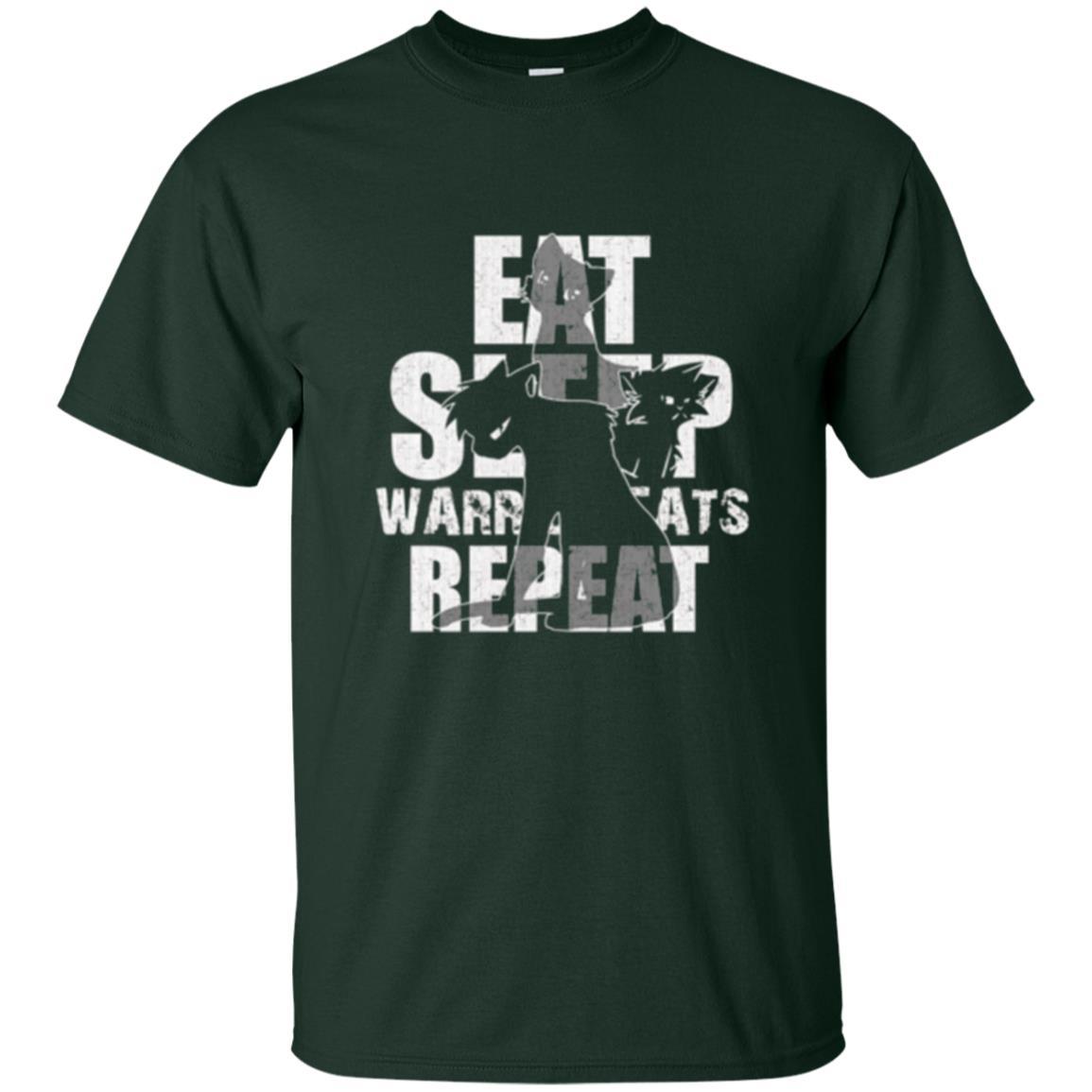 Cat Lover T-shirt Eat Sleep Warrior Cats Repeat Forest Green