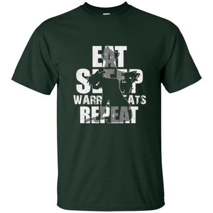 Cat Lover T-shirt Eat Sleep Warrior Cats Repeat Forest Green