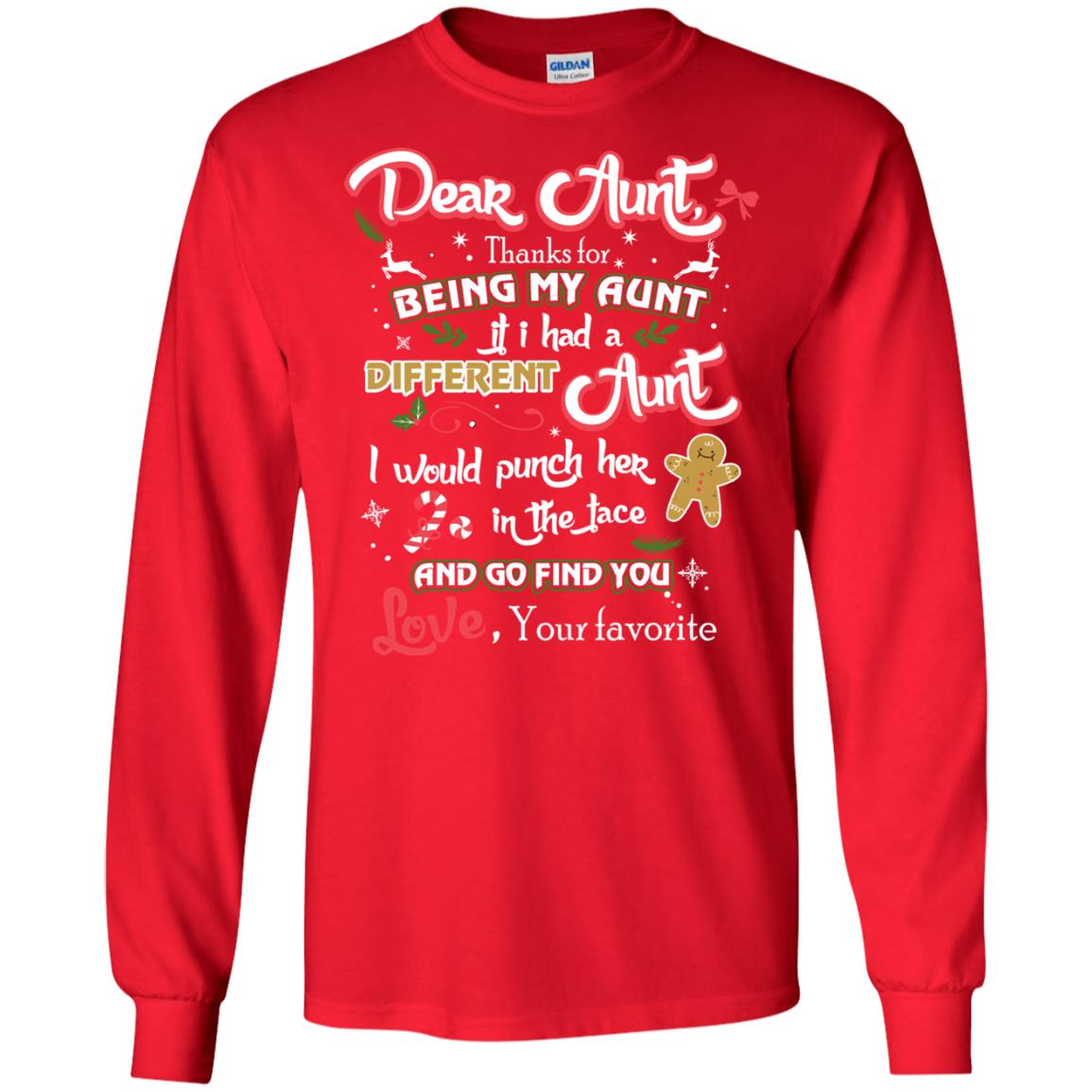 Dear Aunt Thank For Being My Aunt Christmas Holiday T-shirt Red