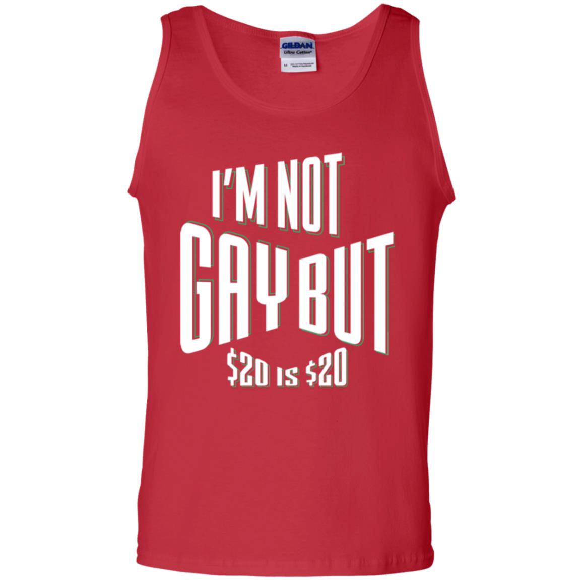 Funny Bi-curious Bachelor Humor Party T-shirt I'm Not Gay But $20 Is $20 Red