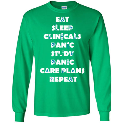 Nurse Student T-shirt Eat Sleep Clinicals Panic Study Panic Care Plans Repeat Irish Green