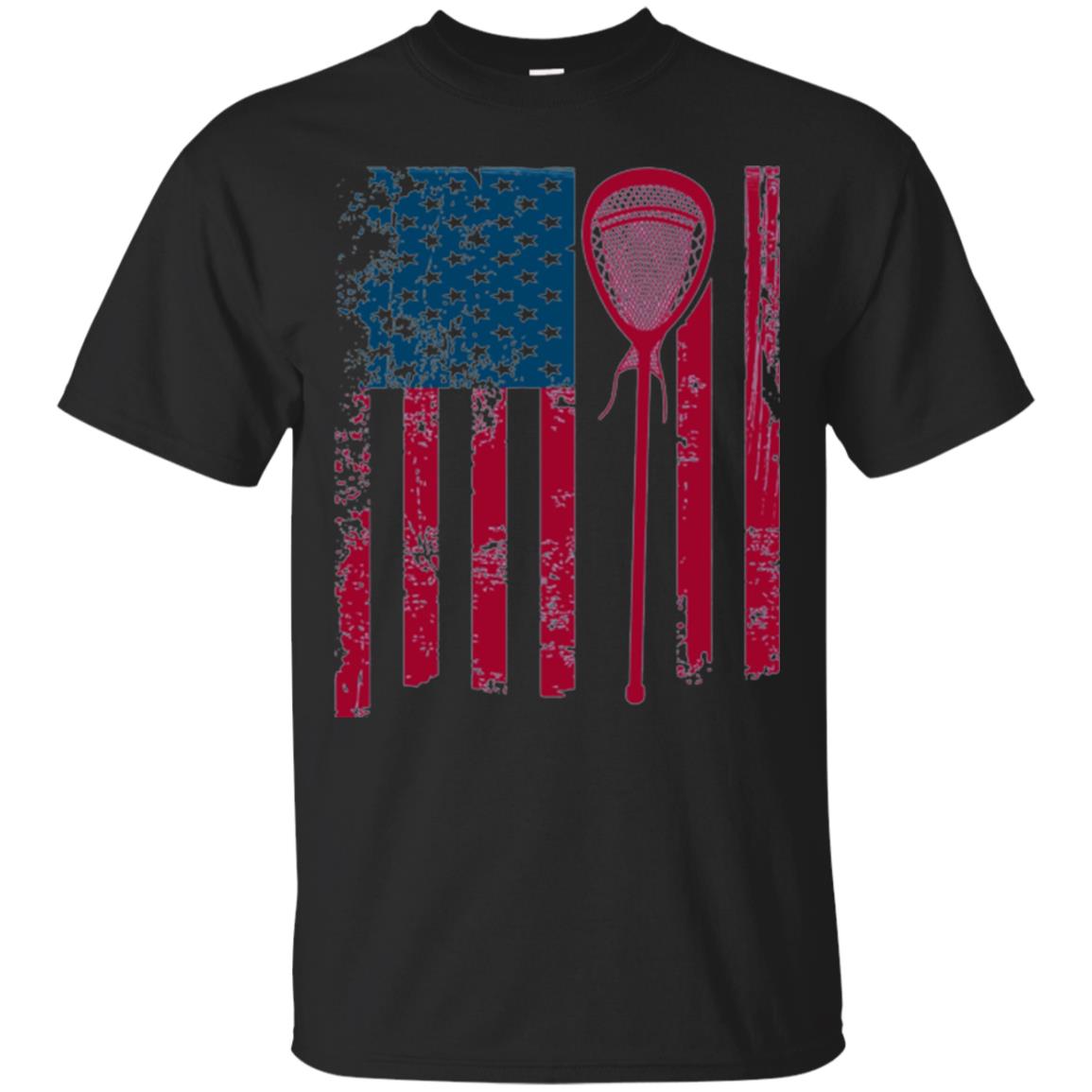 Lacrosse Player T-shirt Lacrosse American Flag Stick Black