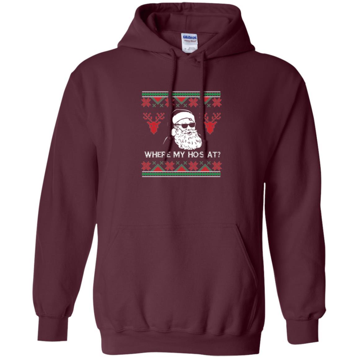 Christmas T-shirt Santa Claus Where My Hos At T-shirt Maroon