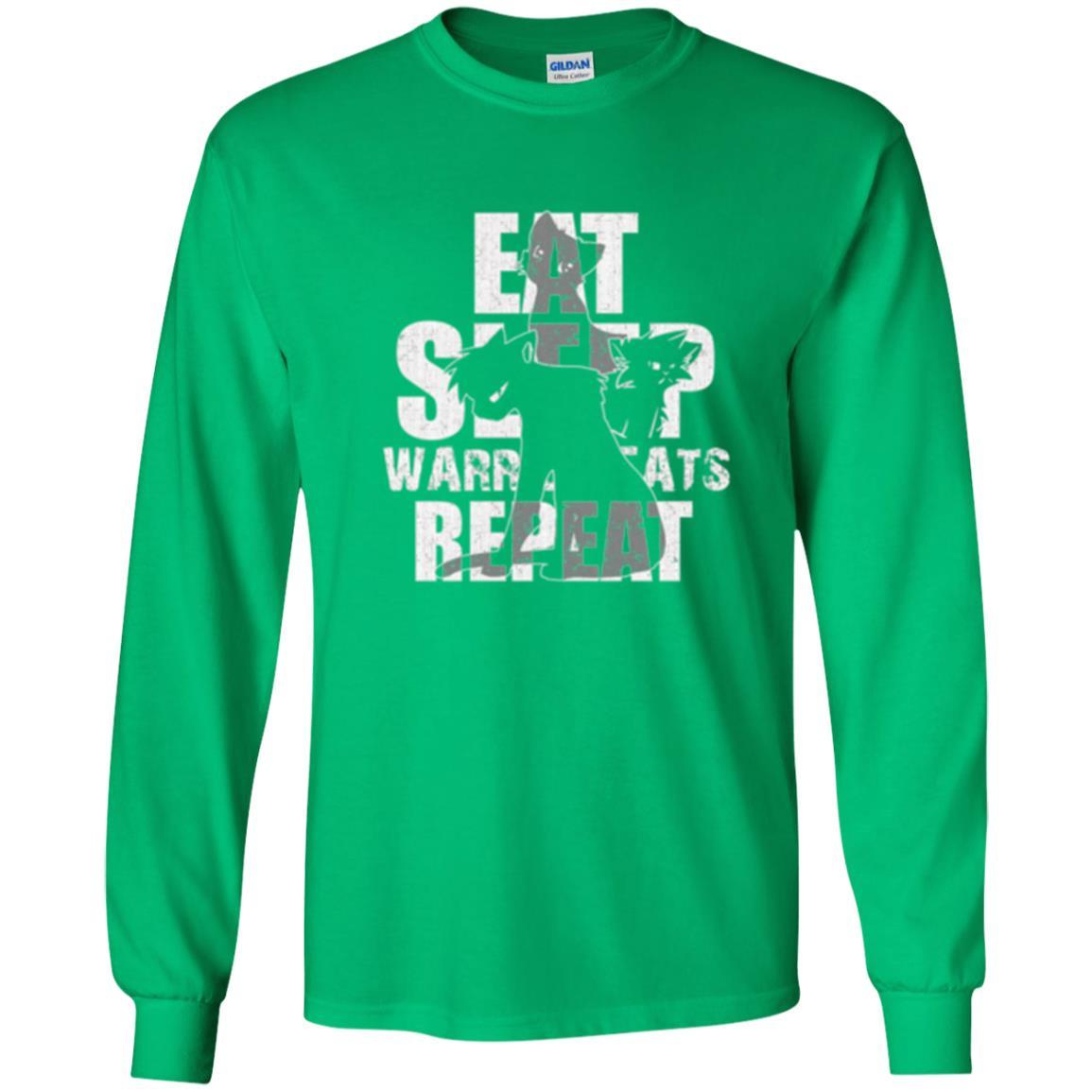 Cat Lover T-shirt Eat Sleep Warrior Cats Repeat Irish Green