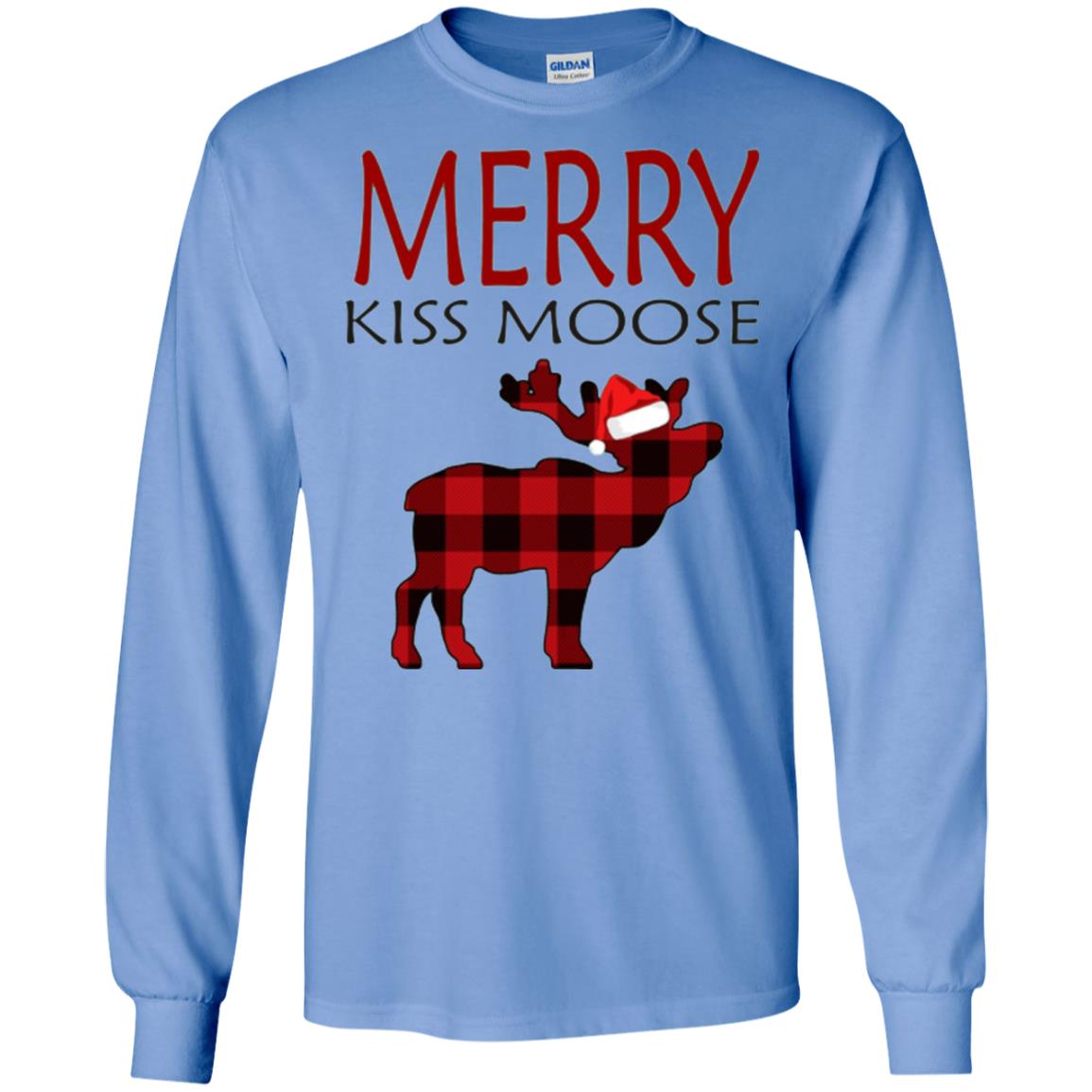 Christmas T-shirt Merry Kiss Moose Carolina Blue