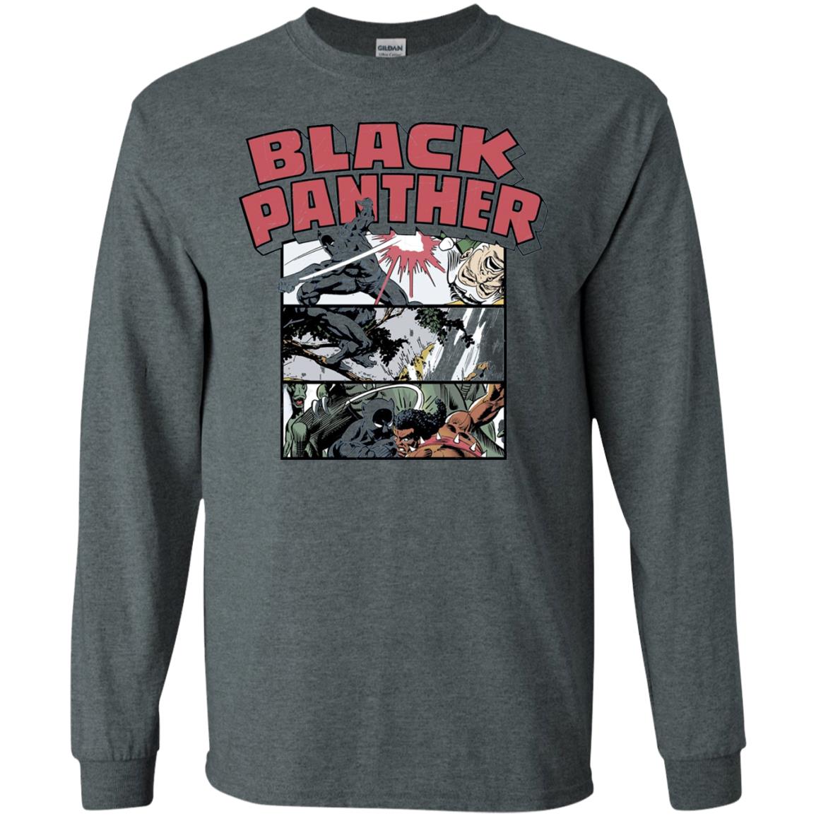 Black Panther Retro Comic Stacked Panel Art T-shirt Dark Heather