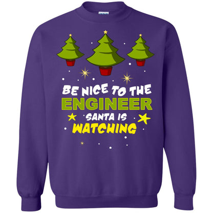 Be Nice To Be Engineer Santa Is Watching X-mas Gift Shirt Purple