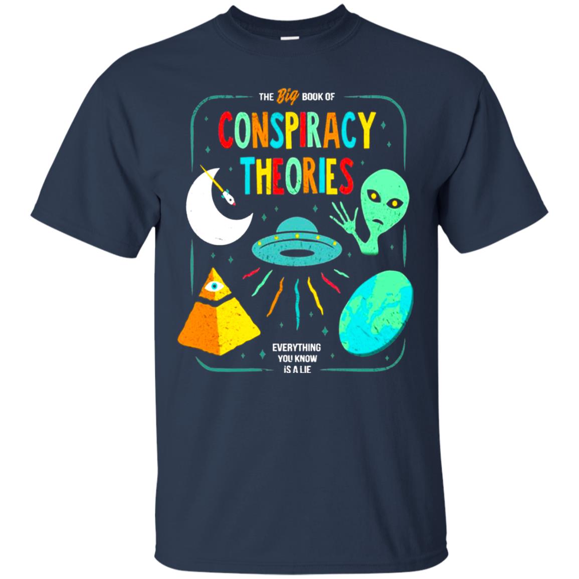 The Big Book Of Conspiracy Theories Funny Bookworm T-shirt Navy
