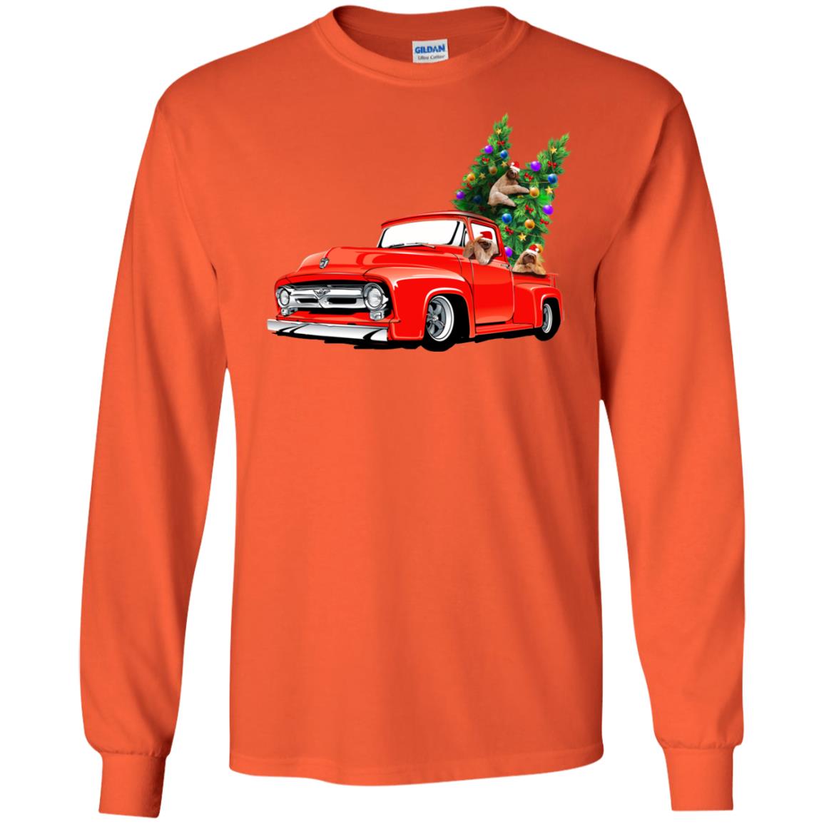 Christmas Tree And Sloths On Car X-mas Gift Shirt Orange