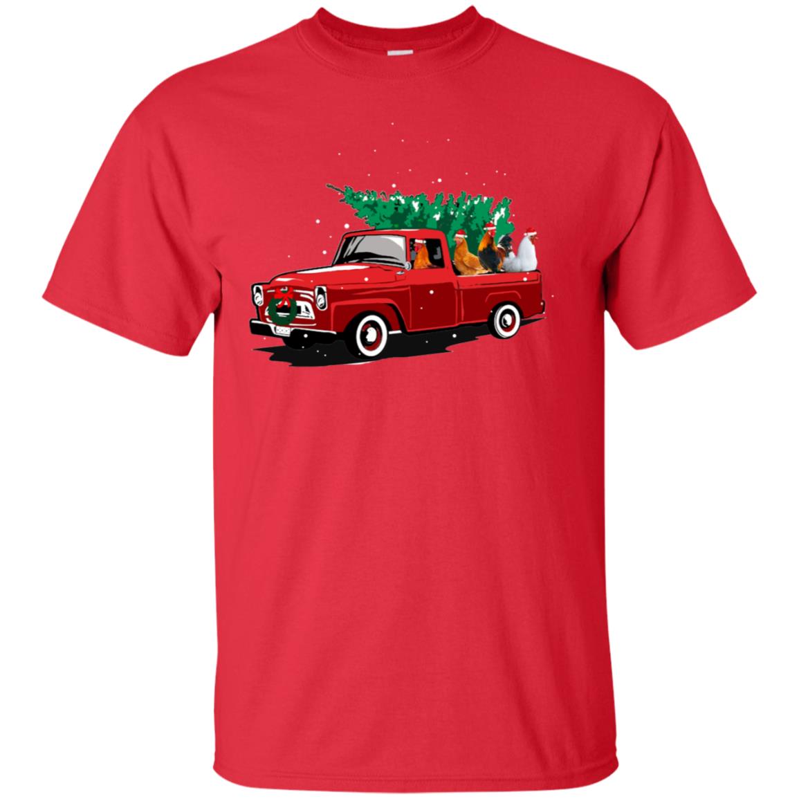 Chickens On Car Merry Christmas Gift Shirt For Mens Womens Red