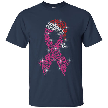 Pink Ribbon With Santa Hat Breast Cancer Awareness X-mas Gift Shirt Navy