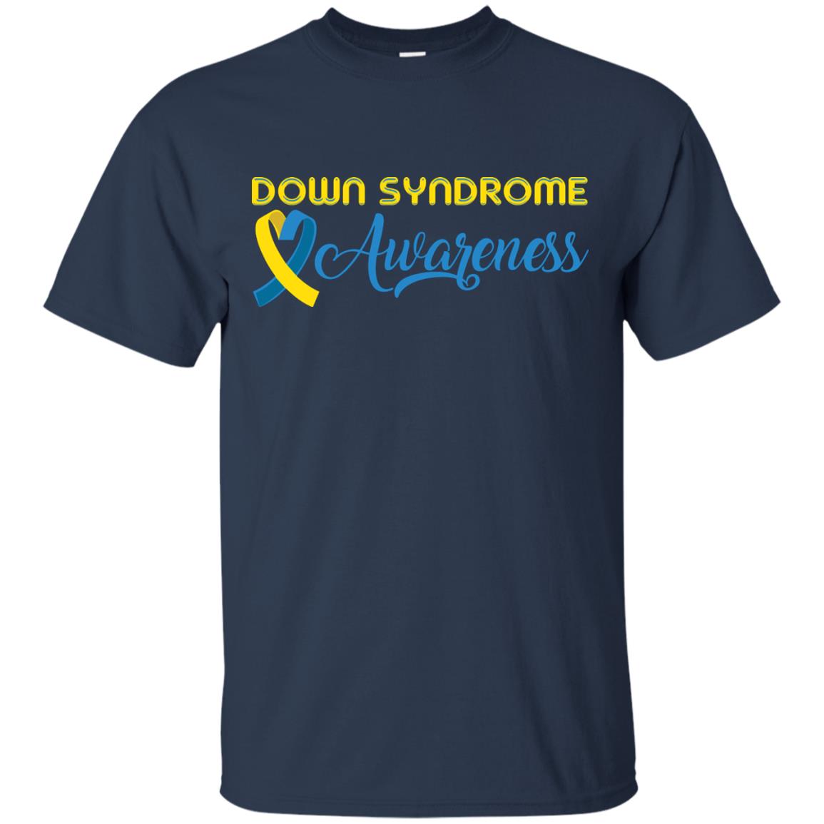 Yellow And Blue Ribbons Down Syndrome Awareness T-shirt Navy