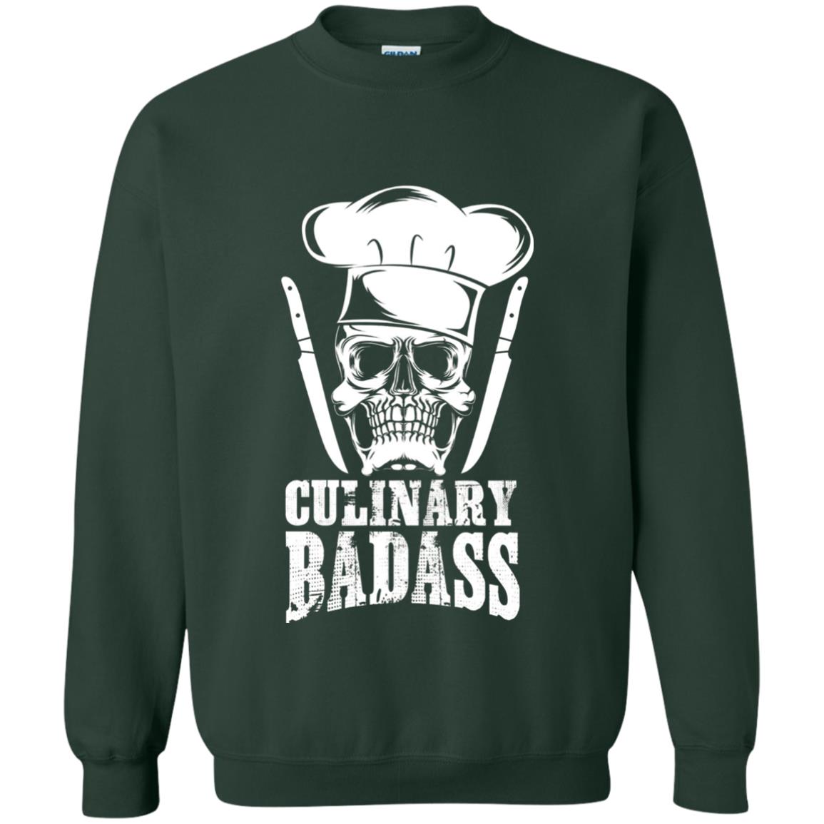 Culinary Badass Funny Chef Skull Knifes Cooking Tshirt Forest Green