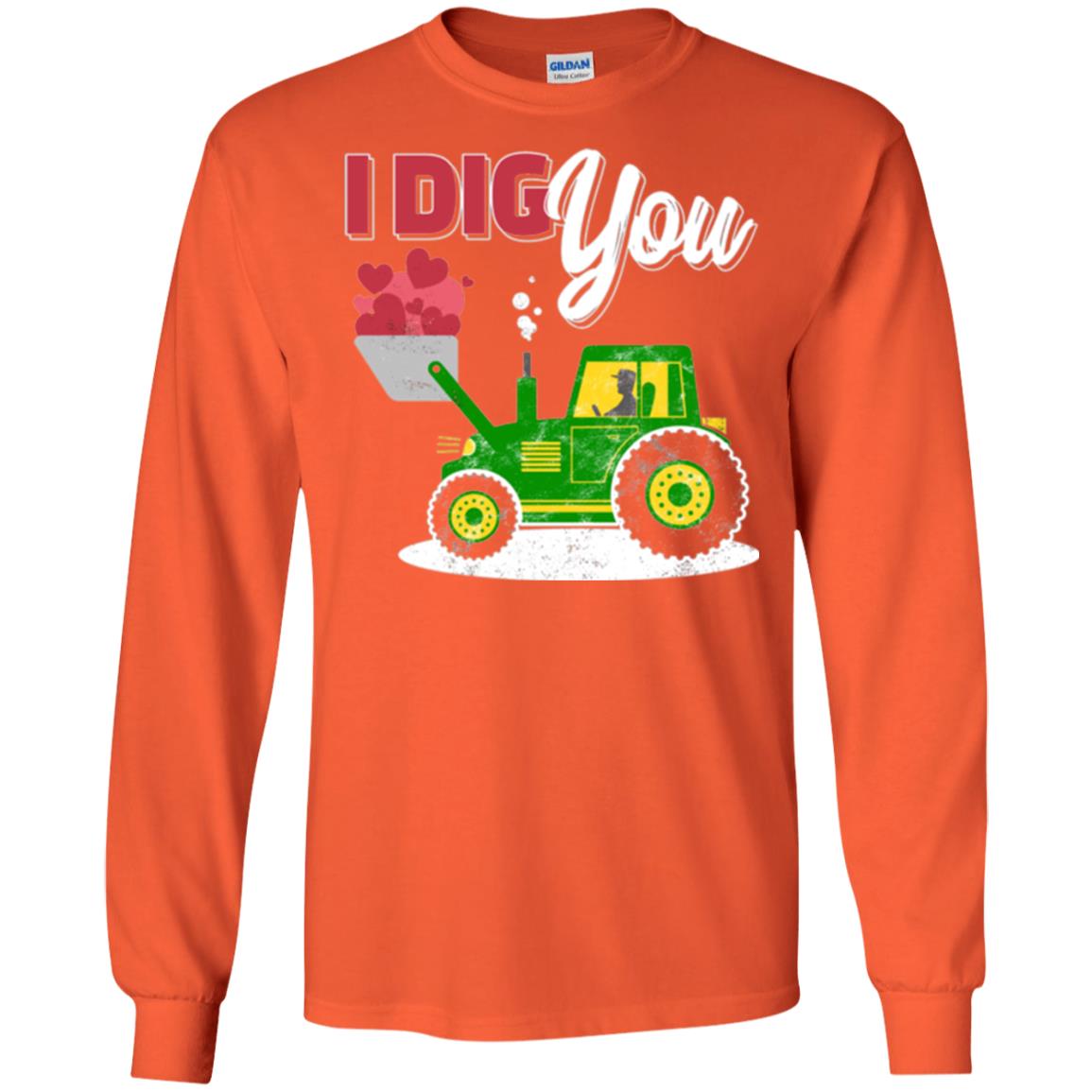 Farmer Valentines Day T-shirt Farm Tractor I Dig You Orange