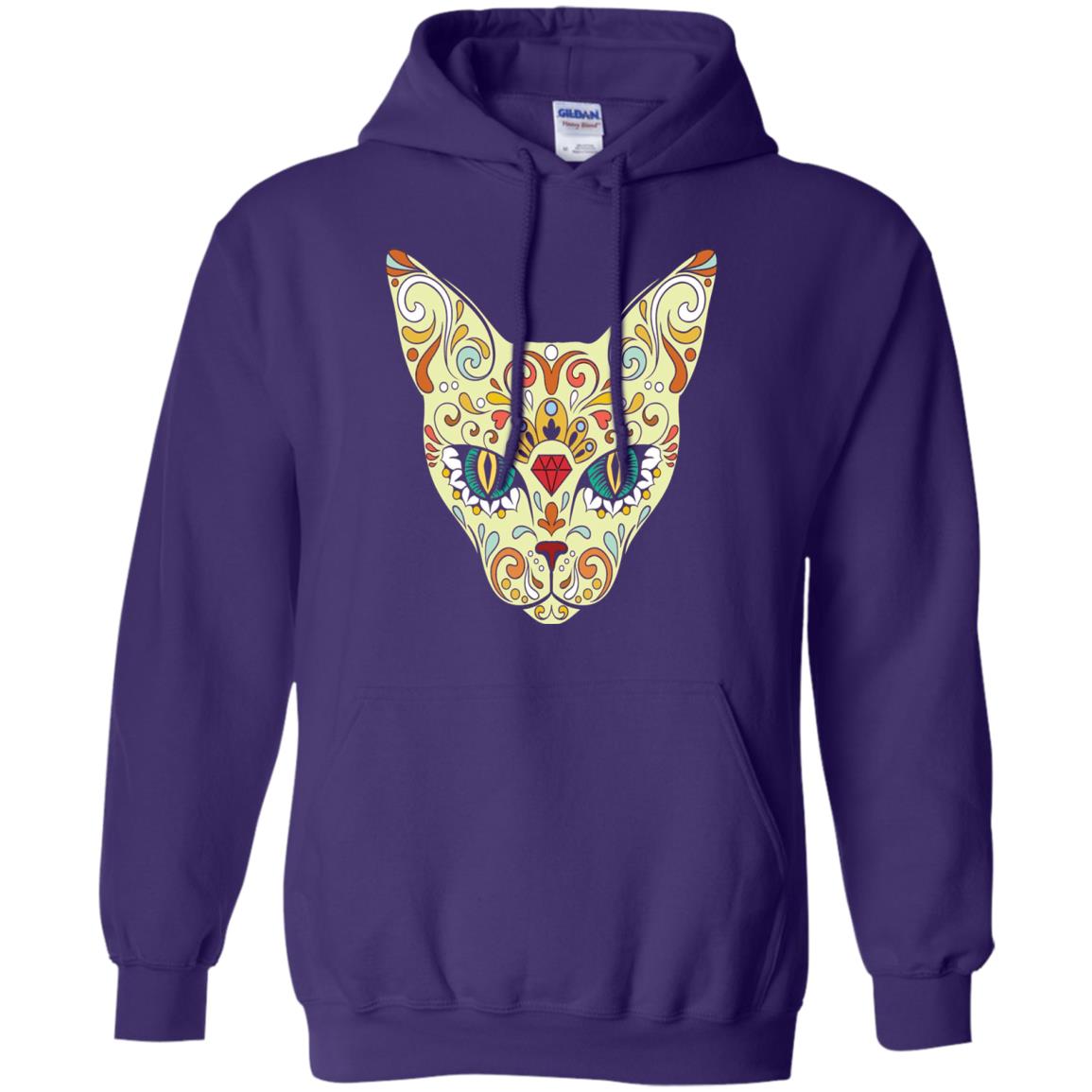 Cat Sugar Skull Design T-shirt Purple