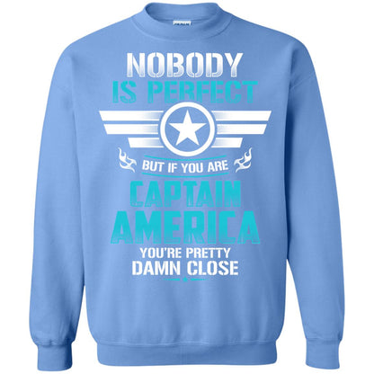 Nobody Is Perfect But If You Are Captain America You_re Pretty Damn Close Movie Fan T-shirt Carolina Blue