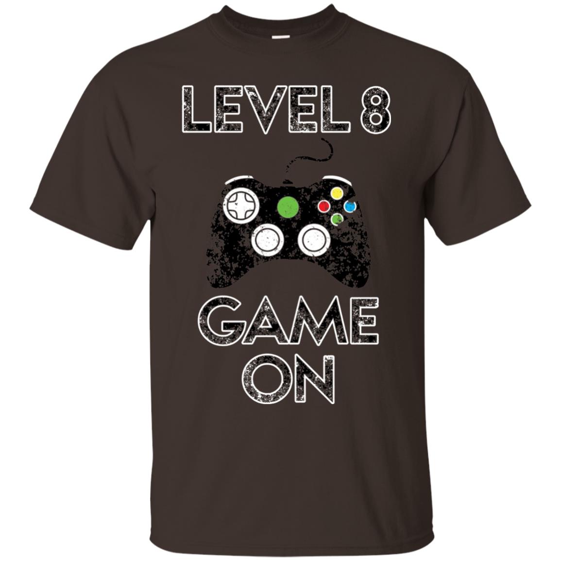 Level 8 Game On 8th Birthday Gift T-shirt Dark Chocolate