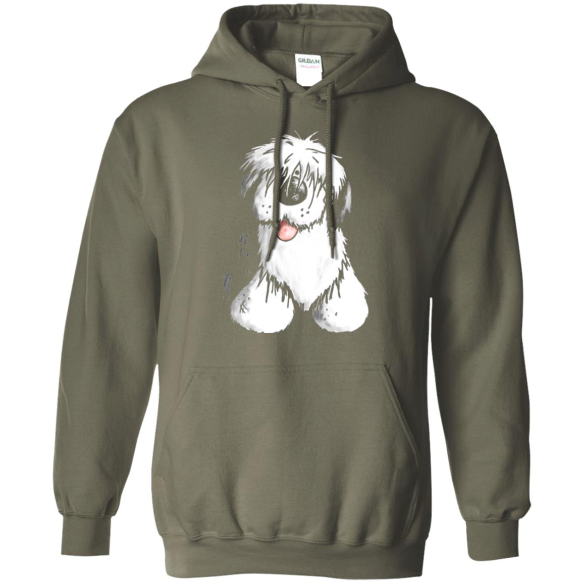 Dog Lover T-shirt Happy Old English Sheepdog Military Green