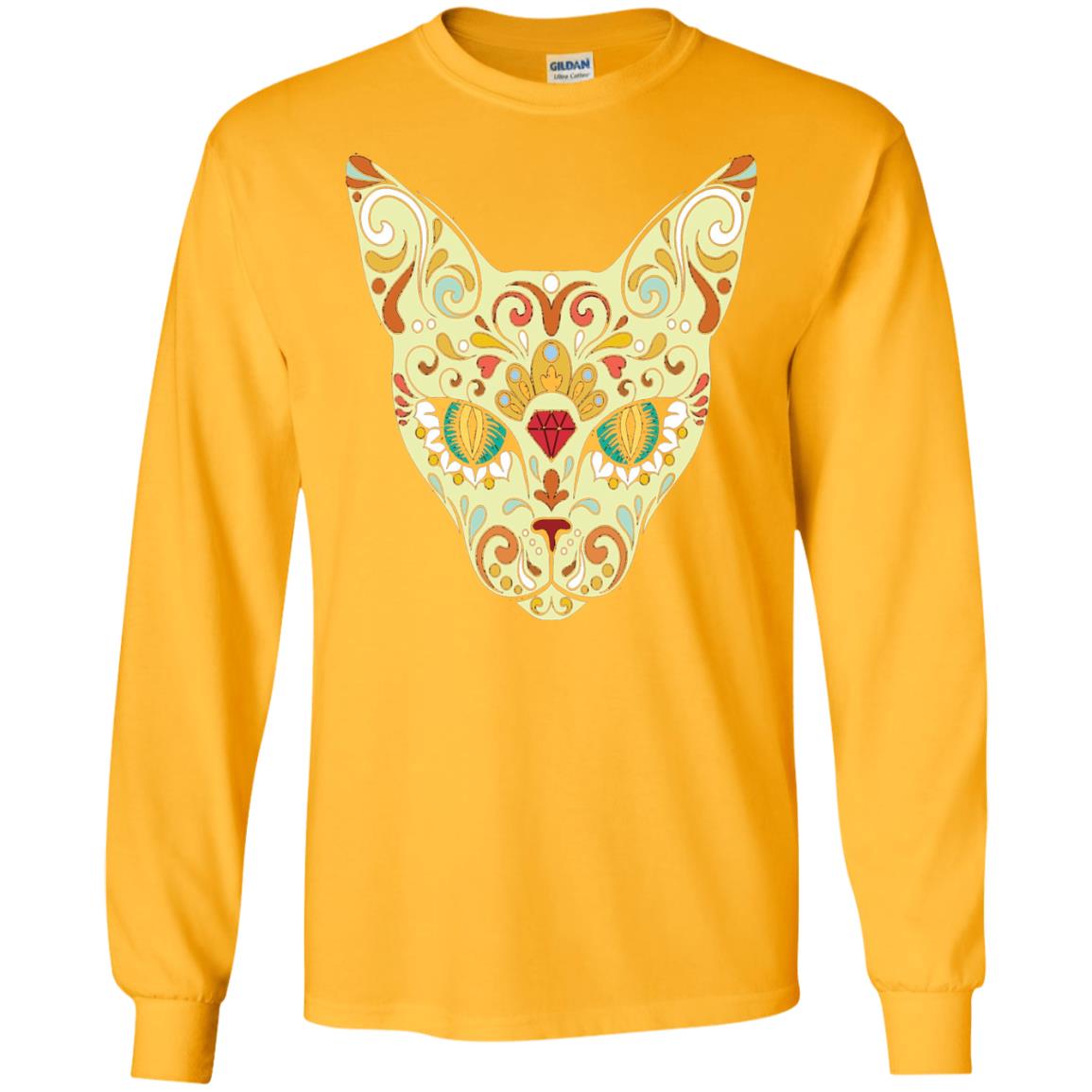 Cat Sugar Skull Design T-shirt Gold