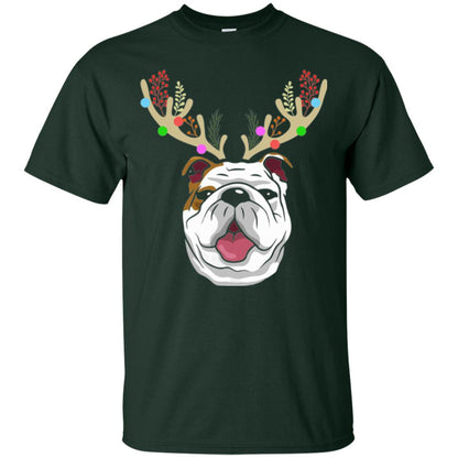 Dog Lovers T-shirt Funny Bulldogs With Antlers Forest Green