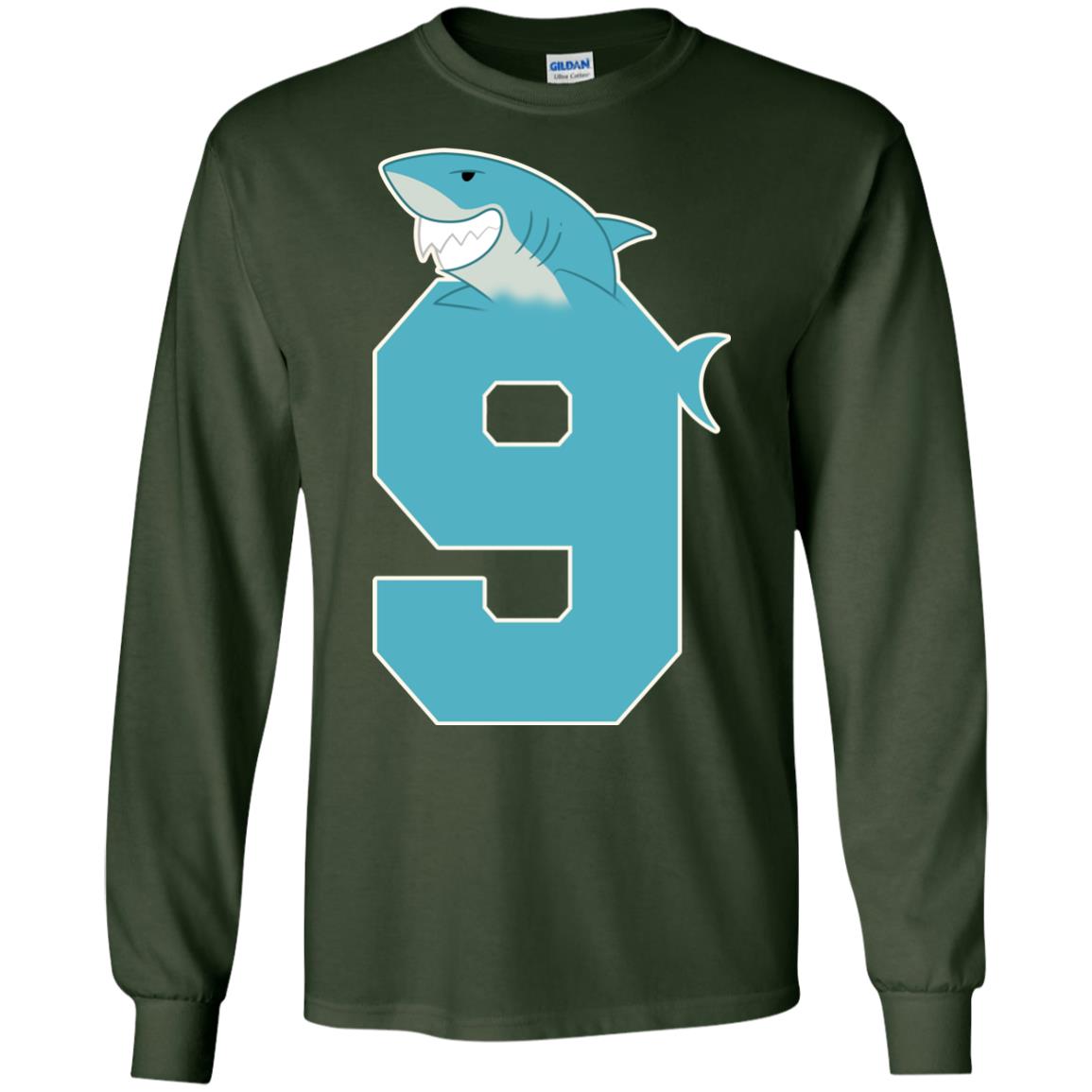9th Birthday Shark Party Shirt Forest Green
