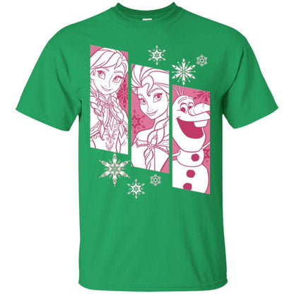 Frozen Anna Elsa Olaf Snowflake Panel Graphic T-shirt Irish Green
