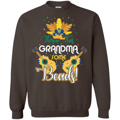 Mardi Gras T-shirt Throw This Grandma Some Beads Dark Chocolate