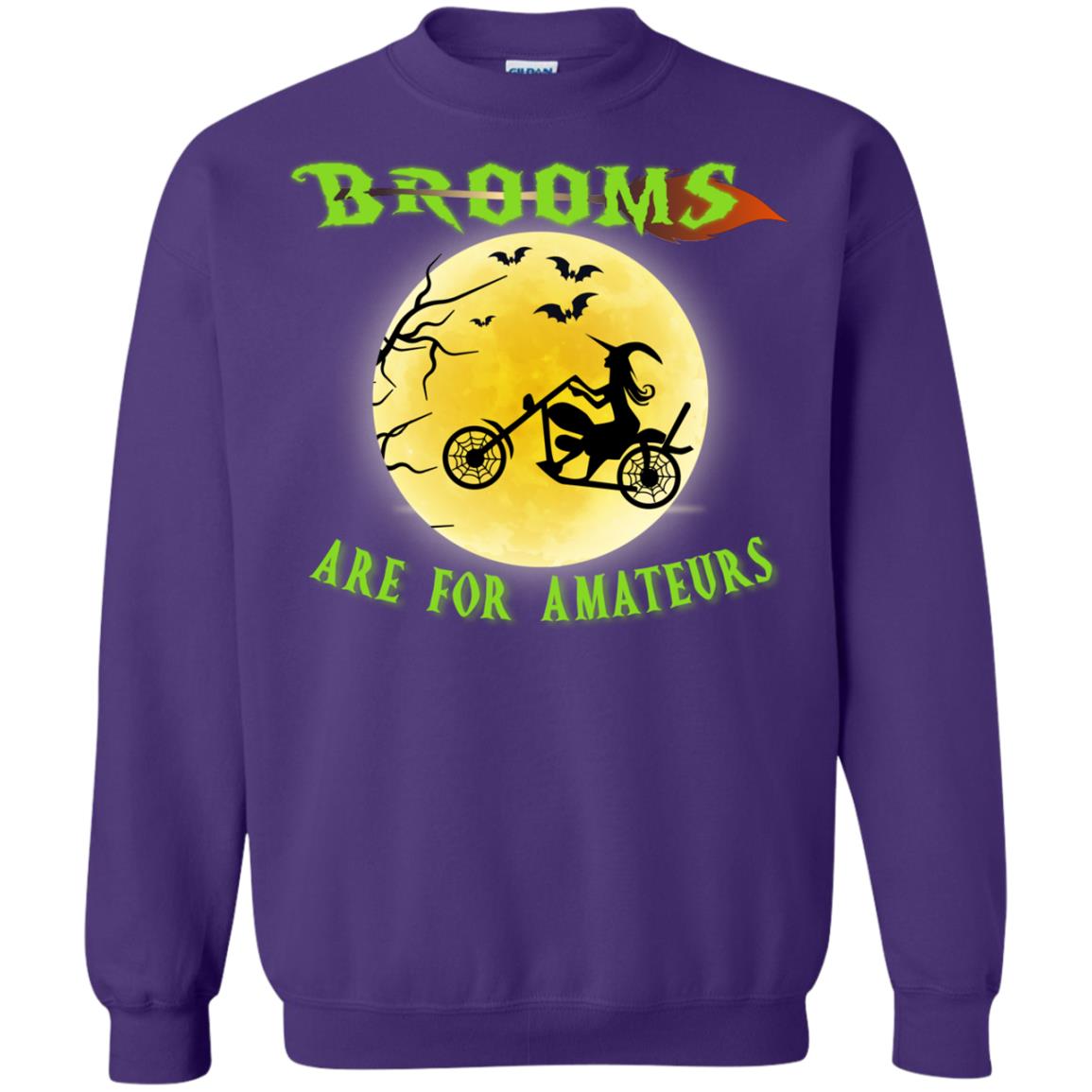 Brooms Are For Amateurs Witches Ride A Motorcycle Funny Halloween Shirt Purple