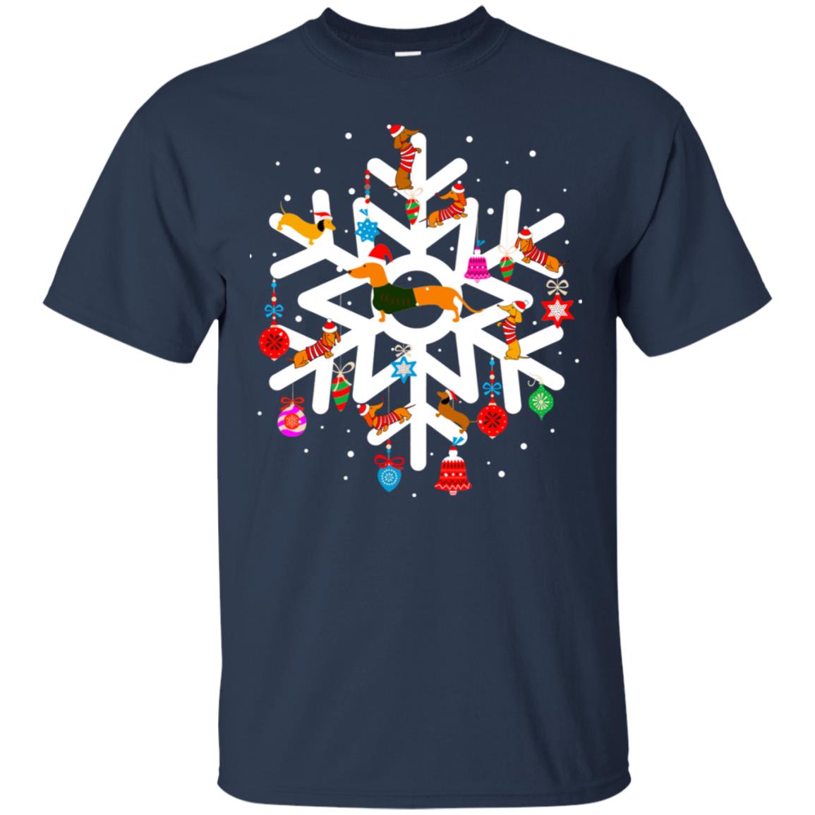 Winter Snow Flower Decorating Bauble And Dachshund X-mas Gift Shirt Navy
