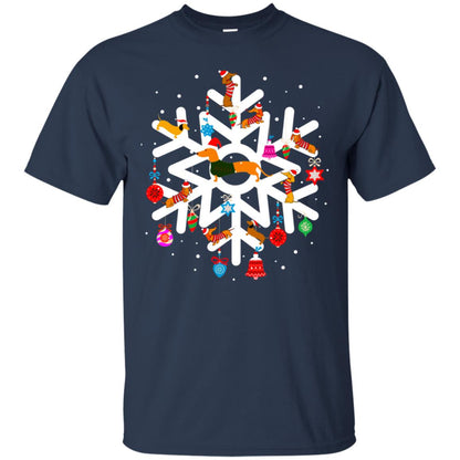 Winter Snow Flower Decorating Bauble And Dachshund X-mas Gift Shirt Navy