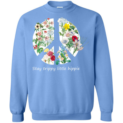 Stay Trippy Little Hippie Peace Sign Shirt Carolina Blue