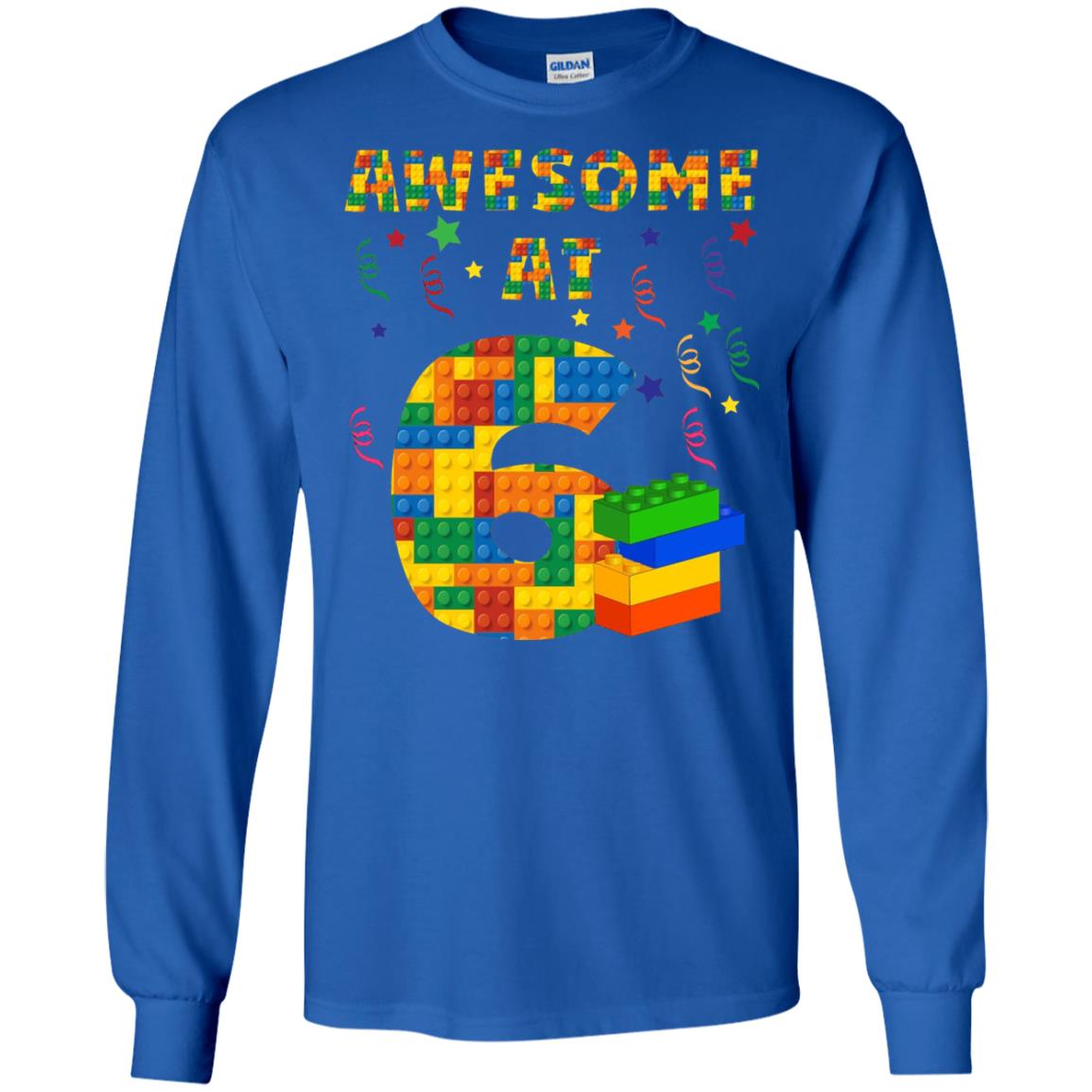 Awesome At 6 Age 6 Six Blocks Bricks Theme Shirt Royal