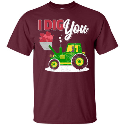 Farmer Valentines Day T-shirt Farm Tractor I Dig You Maroon