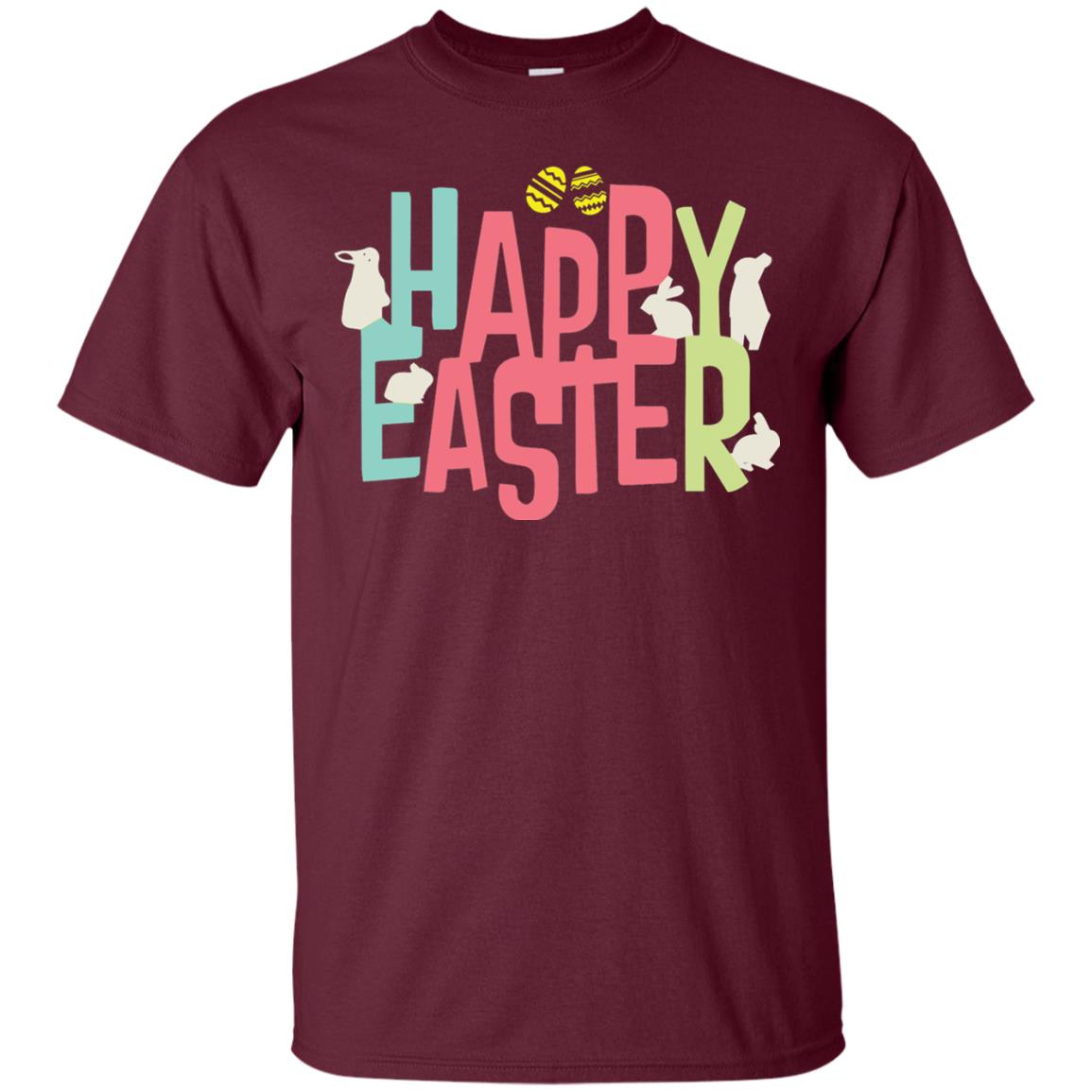 Happy Easter Eggs Bunny T-shirt Maroon