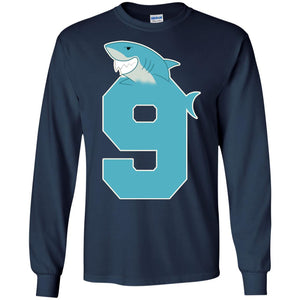 9th Birthday Shark Party ShirtG240 Gildan LS Ultra Cotton T-Shirt