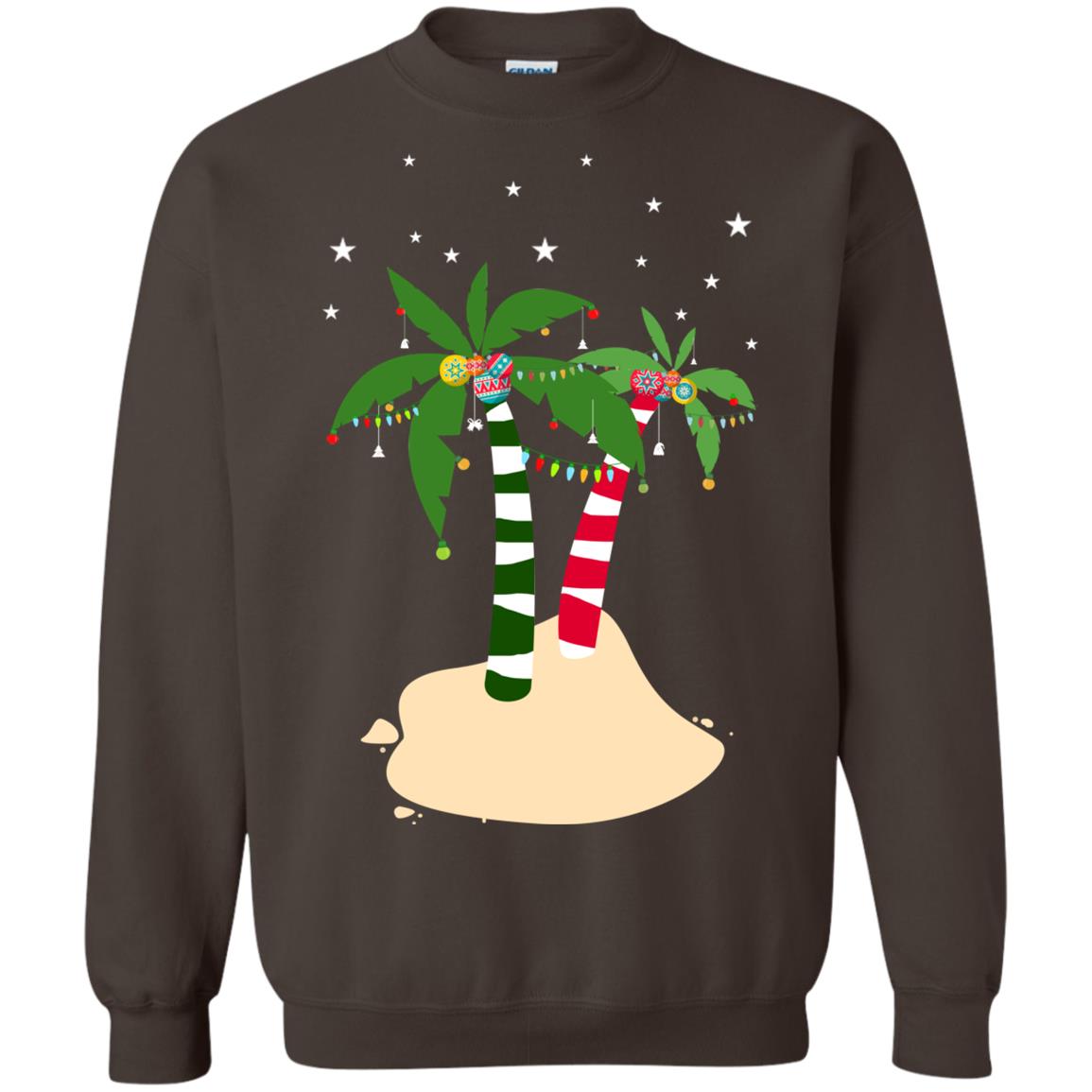 Decorated Tropical Coconut Tree Merry X-mas 2018 Gift Shirt Dark Chocolate