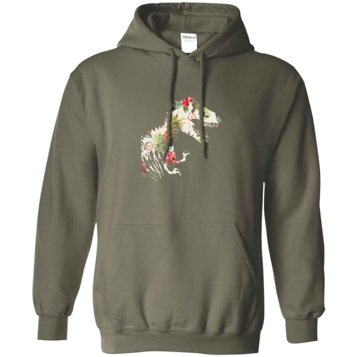 Dinosaur T-shirt Floral Tropical Hawaiian Pattern T Rex Military Green