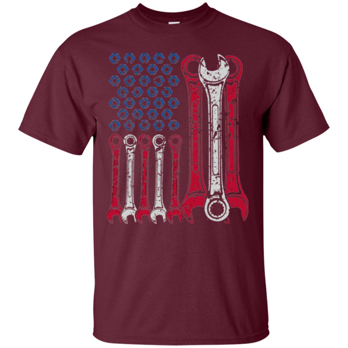 Mechanic T-shirt Usa Red White Blue American Flag Maroon