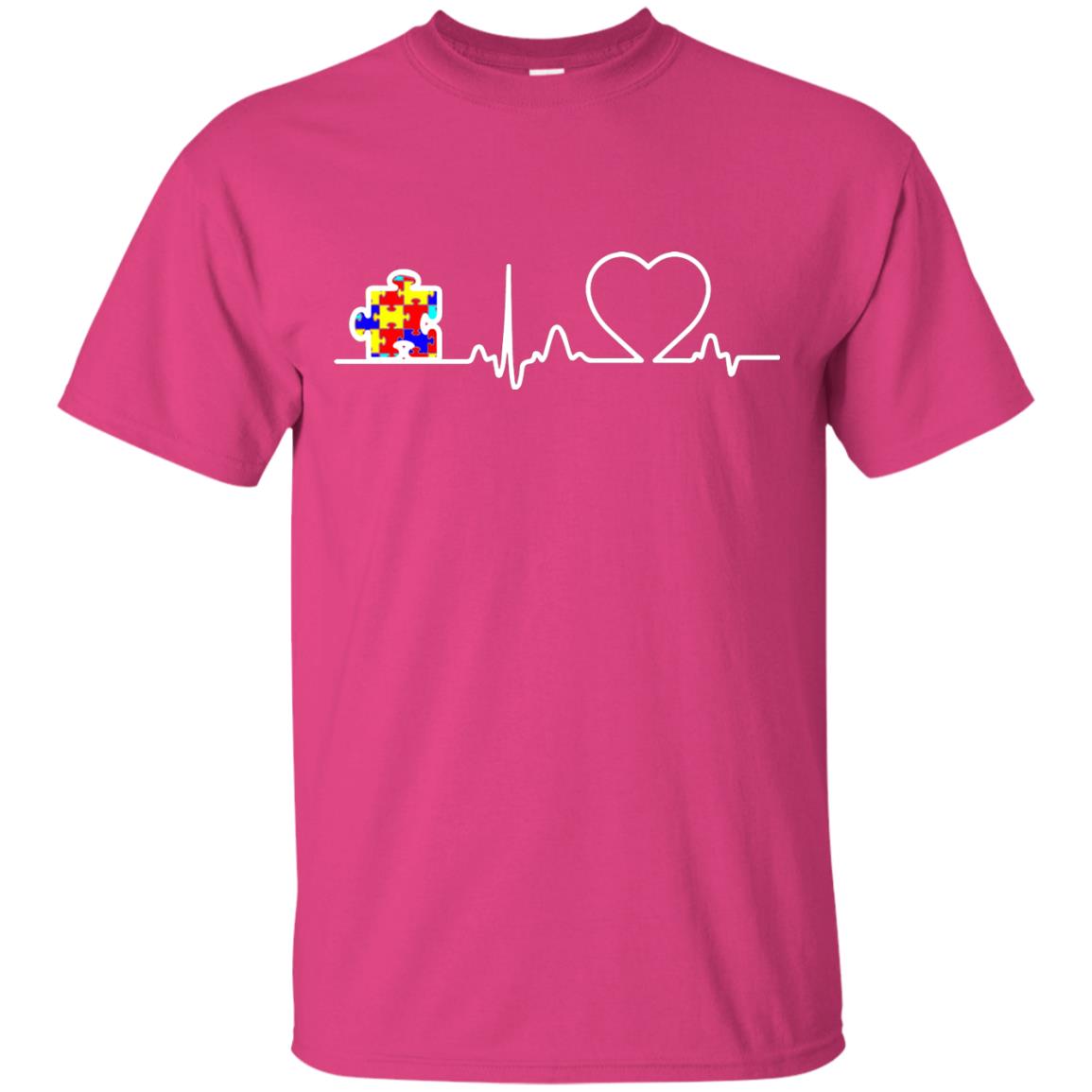 Puzzle Ribbon Heartbeat Autism Awareness T-shirt Heliconia