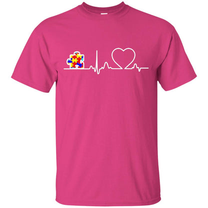 Puzzle Ribbon Heartbeat Autism Awareness T-shirt Heliconia