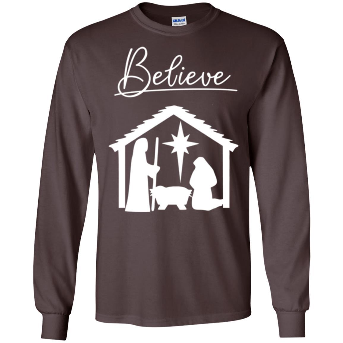 Christian Christmas T-shirt Believe Jesus Celebrate Dark Chocolate