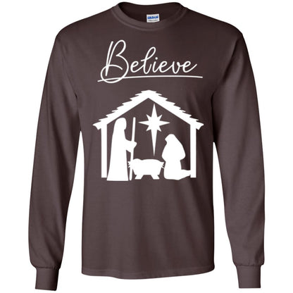 Christian Christmas T-shirt Believe Jesus Celebrate Dark Chocolate