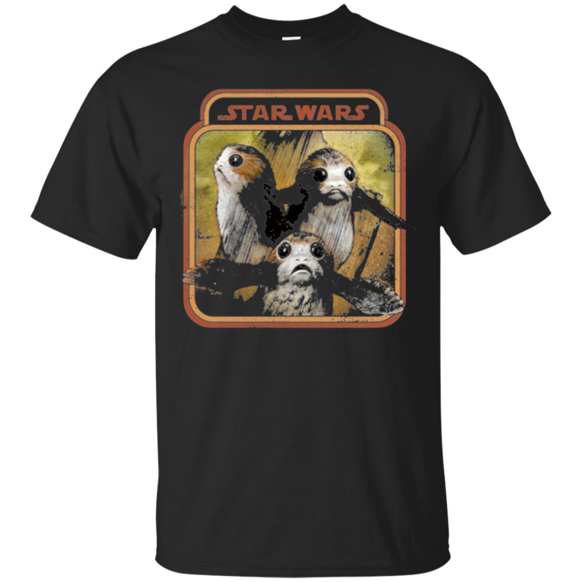 Film T-shirt Star Wars Last Jedi Porg Triplets Retro Box Graphic Black