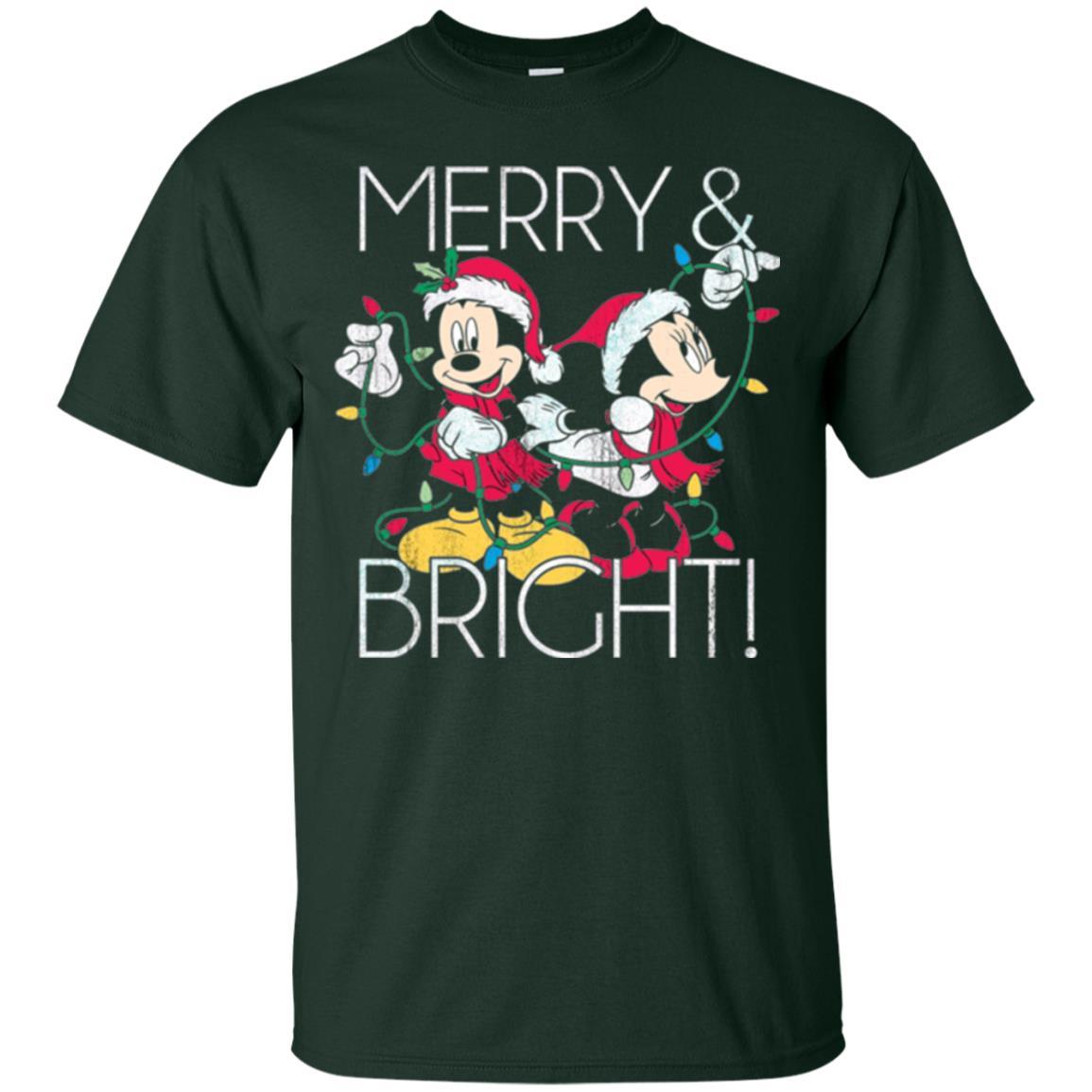 Disney Mickey Mouse T-shirt Merry And Bright Christmas Forest Green