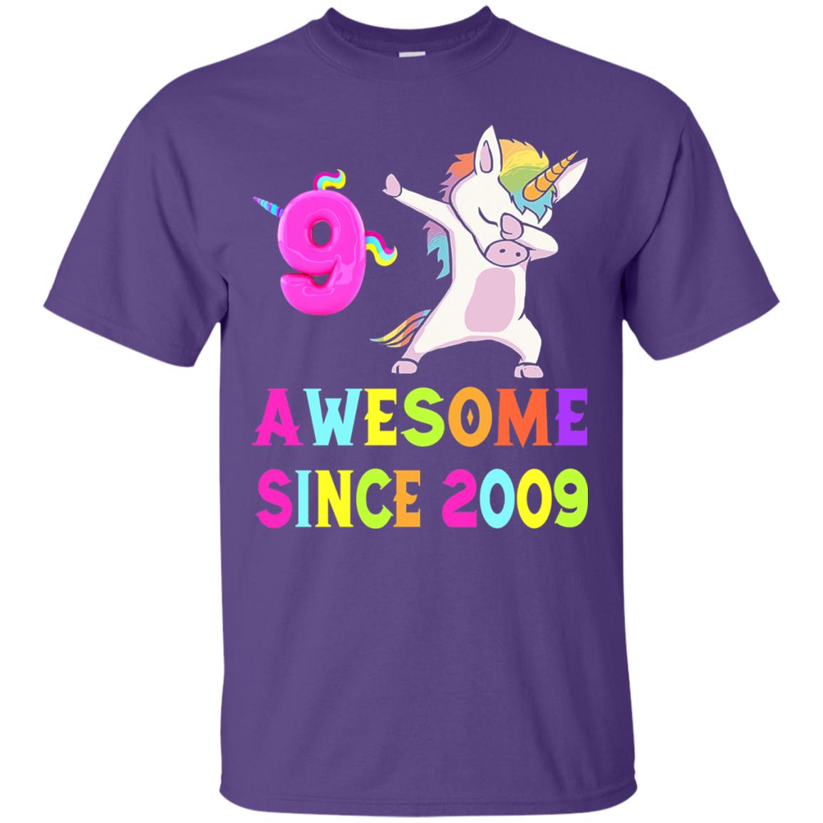 Unicorn Dabbing Awesome Since 2009 9th Birthday T-shirt Purple