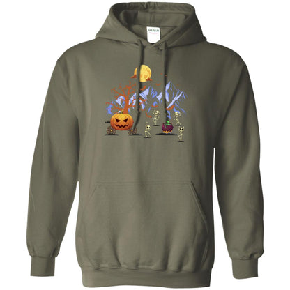 Dancing Skeleton With Pumpkin Funny Halloween Gift Shirt Military Green