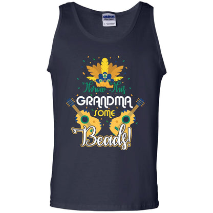 Mardi Gras T-shirt Throw This Grandma Some Beads Navy