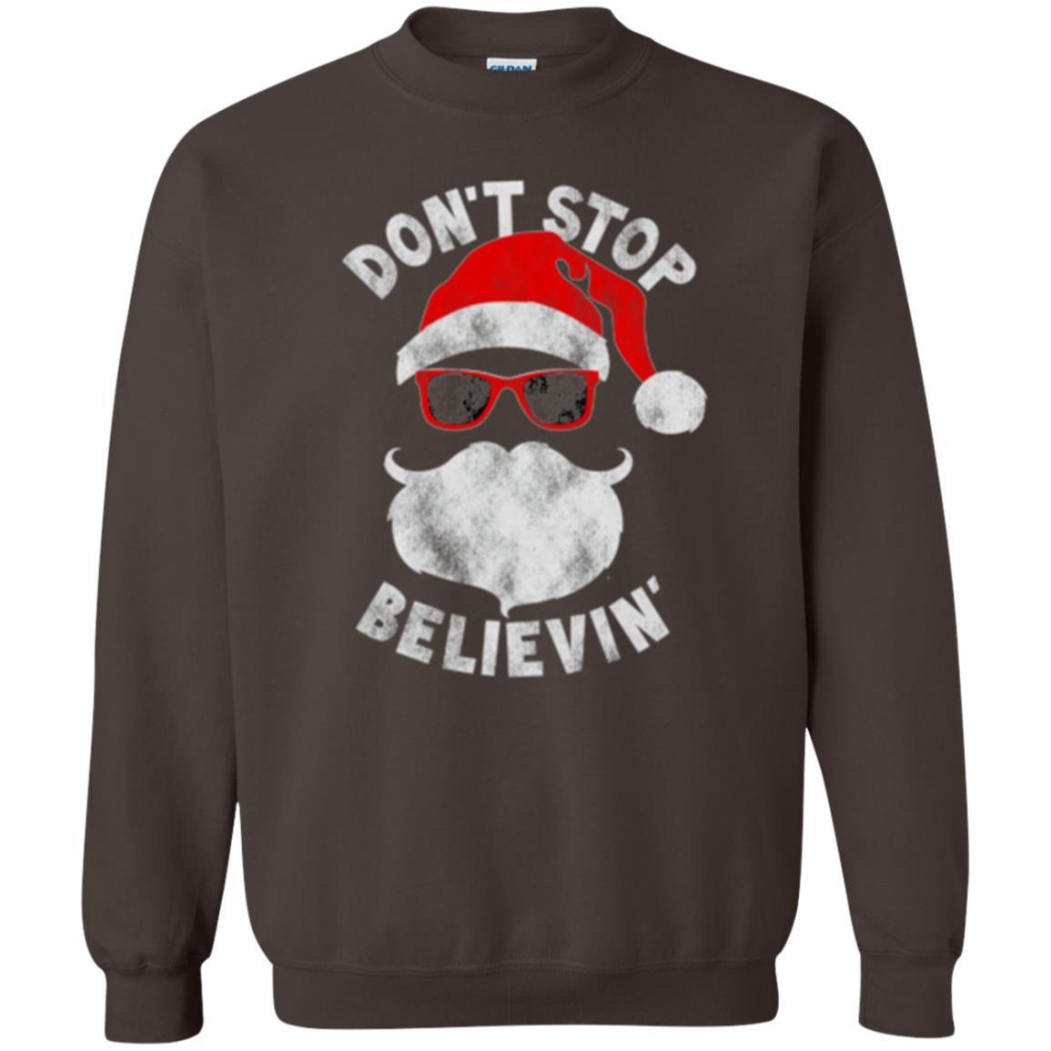 Christmas T-shirt Don't Stop Believing Cool Shades Santa Dark Chocolate
