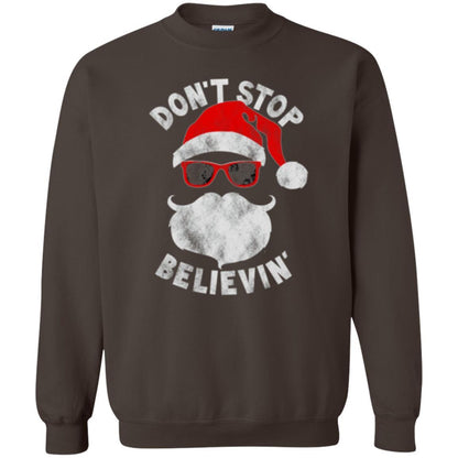 Christmas T-shirt Don't Stop Believing Cool Shades Santa Dark Chocolate