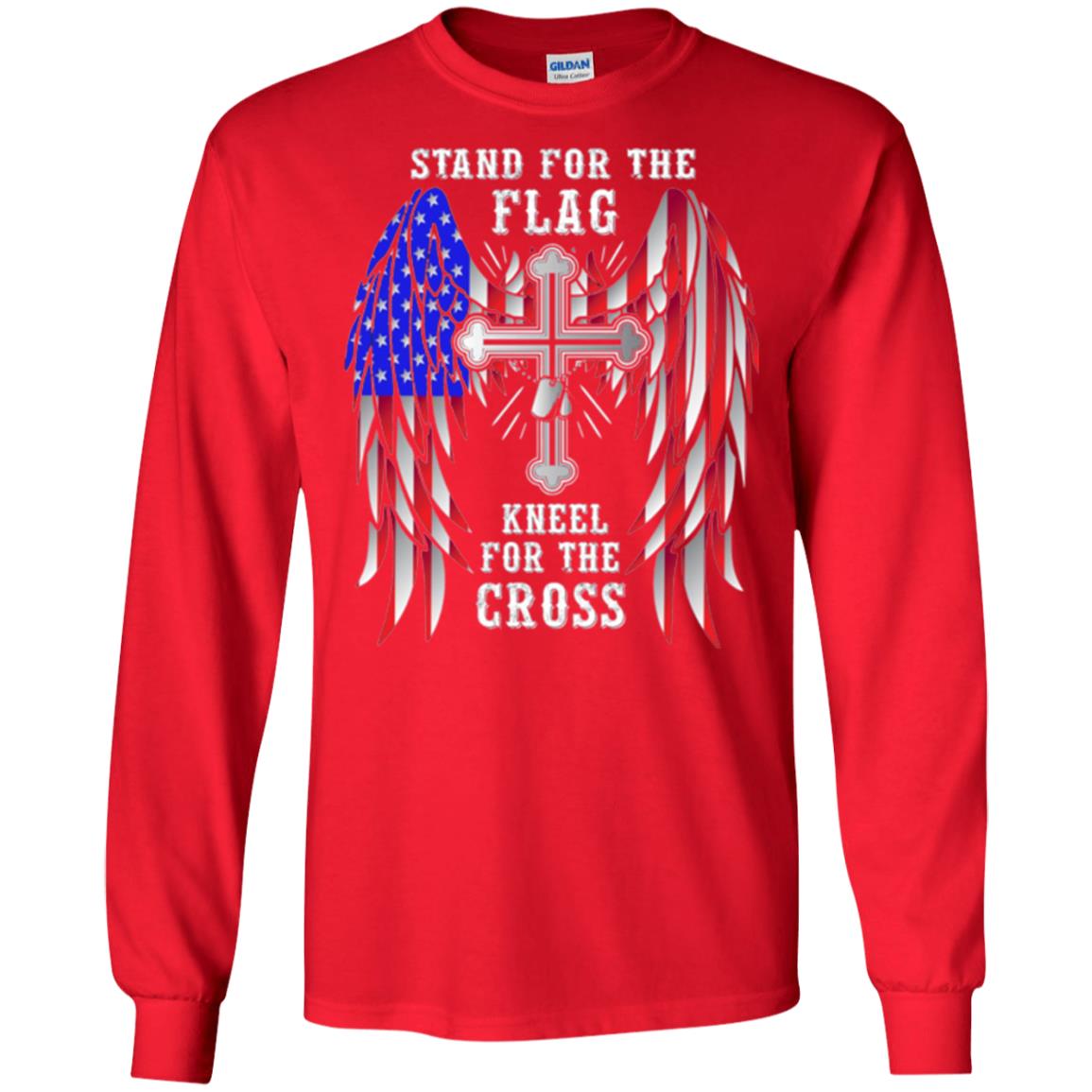 Christian T-shirt Stand For The Flag Kneel For The Cross Red